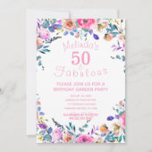 Roze Floral Custom 50 and Fabulous 50th Birthday Kaart (Voorkant)