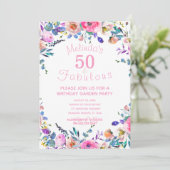 Roze Floral Custom 50 and Fabulous 50th Birthday Kaart (Staand voorkant)