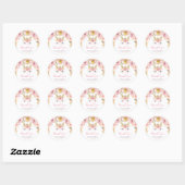 Roze Floral Cute Bunny Rabbit 1e eerste verjaardag Ronde Sticker (Vel)