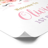 Roze Floral Cute Bunny Rabbit 1st Birthday Welkom Poster (Hoek)