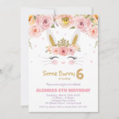 Roze Floral Cute Bunny Rabbit 6th Birthday Girl Kaart (Voorkant)