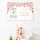Roze Floral Cute Llama 1st Birthday Backdrop Spandoek (Insitu)