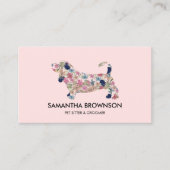 Roze Floral Dachshund Dog Pet Sitting Visitekaartje (Voorkant)
