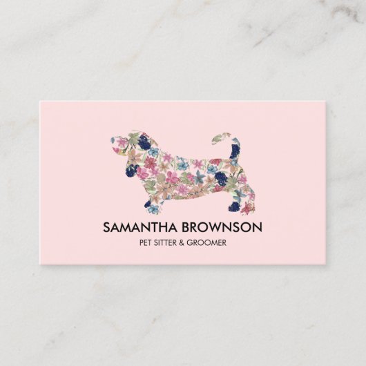 Roze Floral Dachshund Dog Pet Sitting Visitekaartje (Voorkant)