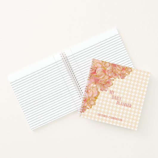 Roze Floral Daily Planner Houndstooth Name Modern Notitieboek (Binnen)