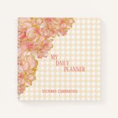 Roze Floral Daily Planner Houndstooth Name Modern Notitieboek (Voorkant)