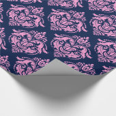 Roze Floral Damascus & Midnight Blue Background Cadeaupapier (Hoek)