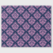 Roze Floral Damascus & Midnight Blue Background Cadeaupapier (Vlak)