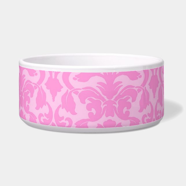 Roze Floral Damask Dog Bowl Voerbakje (Voorkant)