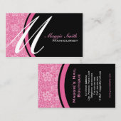 Roze Floral Damask Monogram Visitekaartje (Voorkant / Achterkant)