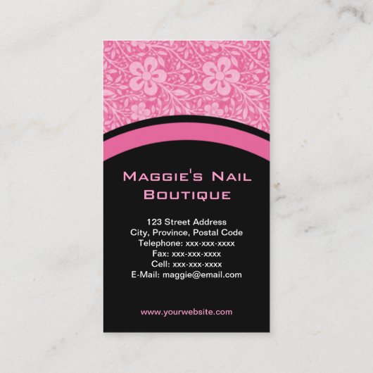 Roze Floral Damask Monogram Visitekaartje (Achterkant)