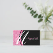 Roze Floral Damask Monogram Visitekaartje (Staand voorkant)