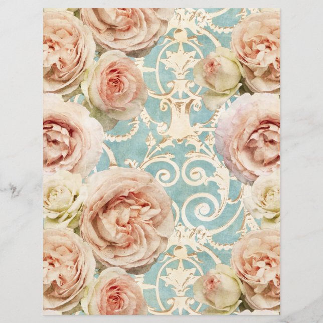  Roze Floral Damask Scrapbook Paper (Voorkant)