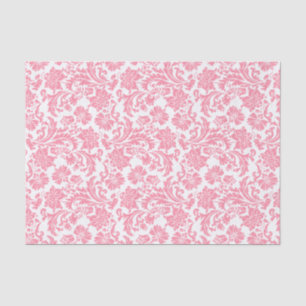 Roze Floral Damaskers op witte veranderbare achter Tissuepapier