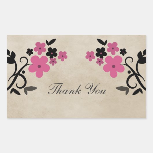Roze  Floral Dank je Stickers (Voorkant)