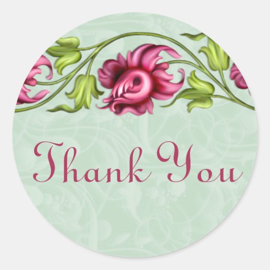 Roze Floral Dank je Stickers (Voorkant)