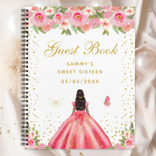 Roze Floral Dark Skin Princess Sweet Sixteen Notitieboek