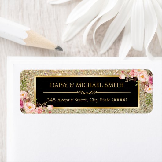 Roze Floral Decor | Glitter Sparkles Etiket (Insitu)