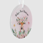 Roze Floral Deer Baby's Eerste Kerstmis Ornament (voorkant)