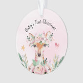 Roze Floral Deer Baby's Eerste Kerstmis Ornament (voorkant)