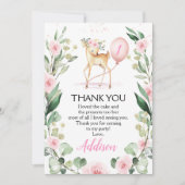 Roze Floral Deer Birthday Hartelijk dank Kaart (Voorkant)