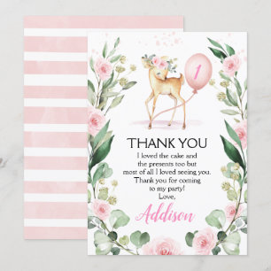 Roze Floral Deer Birthday Hartelijk dank Kaart
