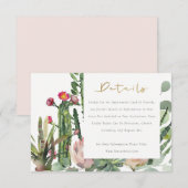 Roze Floral Desert Cacti Foliage Weddenschap Detai Informatiekaartje (Voorkant / Achterkant)