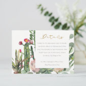 Roze Floral Desert Cacti Foliage Weddenschap Detai Informatiekaartje (Staand voorkant)