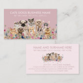 Roze Floral Design met katten Honden Visitekaartje (Voorkant / Achterkant)