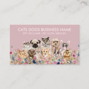 Roze Floral Design met katten Honden Visitekaartje