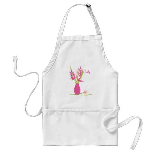 Roze Floral Design Standaard Schort (Voorkant)