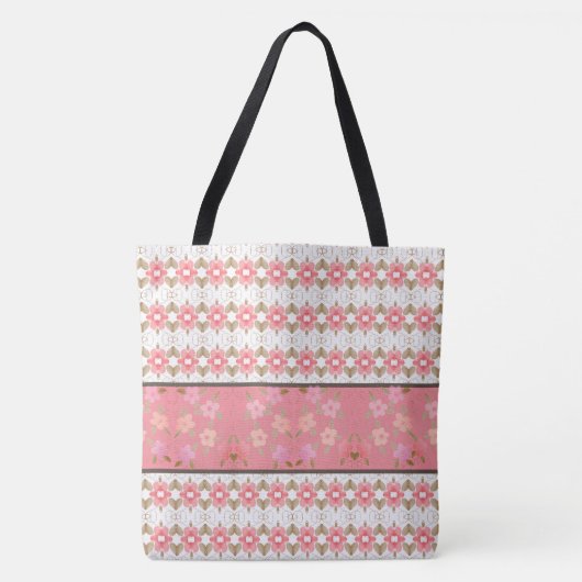 Roze Floral Designer Tote Bag (Voorkant)