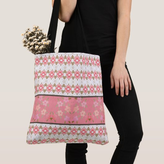 Roze Floral Designer Tote Bag (Dichtbij)