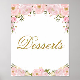 Roze Floral Dessert Wedding Favor Shower Sign Poster