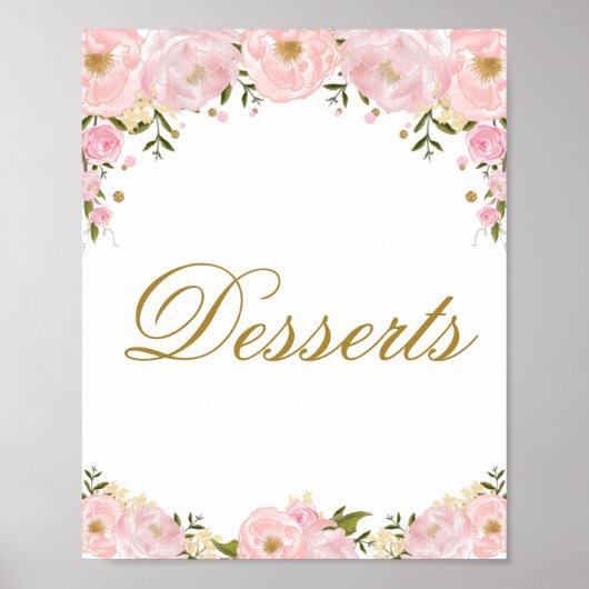 Roze Floral Dessert Wedding Favor Shower Sign Poster (Voorkant)