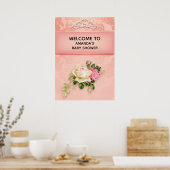 Roze floral & Diamond Tiara Princess Baby shower Poster (Keuken)