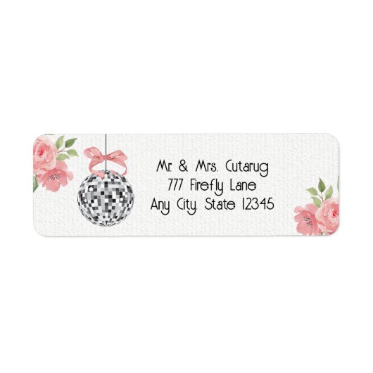 Roze Floral Disco Ball Return Address Label (Voorkant)