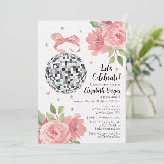 Roze Floral Disco Thleed Bridal Shower Kaart (Staand voorkant)