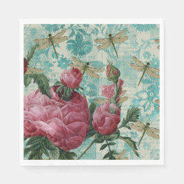 Roze Floral Dragonfly Ephemera Servet