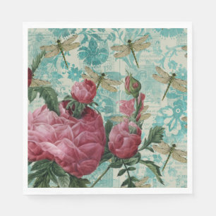 Roze Floral Dragonfly Ephemera Servet