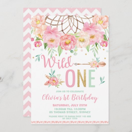 Roze Floral Dream Catcher Wild Eén dag Kaart (Voorkant / Achterkant)