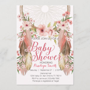 Roze Floral Dreamweaver Baby shower Uitnodiging