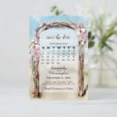 Roze Floral Driftwood Beach Arbor bruiloft Save The Date (Staand voorkant)