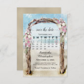Roze Floral Driftwood Beach Arbor bruiloft Save The Date (Voorkant / Achterkant)