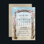 Roze Floral Driftwood Beach Arbor bruiloft Save The Date<br><div class="desc">Deze mooie opslagkaart is de prefect van een bestemmings bruiloft. Het is voorzien van een aanpasbare kalender waarop je een hart rond je trouwdatum kunt leggen met een waterverf driftwood strandbuis, voorzien van roze en witte bloemen. Er is ruimte voor uw namen, de datum- en trouwlocatie en een website-URL (optioneel)....</div>