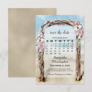 Roze Floral Driftwood Beach Arbor bruiloft Save The Date