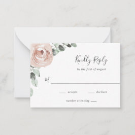 Roze Floral Dusty Roos Wedding Mini RSVP-kaart Notitiekaartje