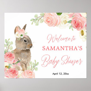 Roze floral Easter bunny baby shower welkomstbord Poster
