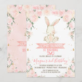 Roze Floral een uitnodiging voor 'Bunny Girls Birt (Voorkant / Achterkant)