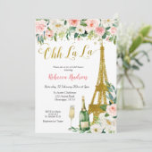 Roze Floral Eiffel Paris Bridal Shower Kaart (Staand voorkant)